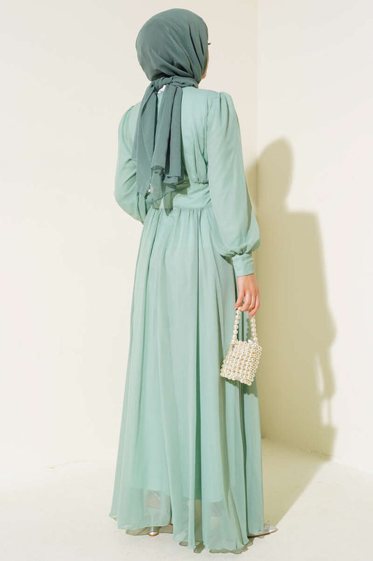 Chiffonkleid mit Knopfverzierung Mintgrün