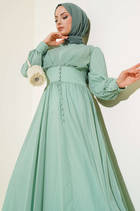 Chiffonkleid mit Knopfverzierung Mintgrün