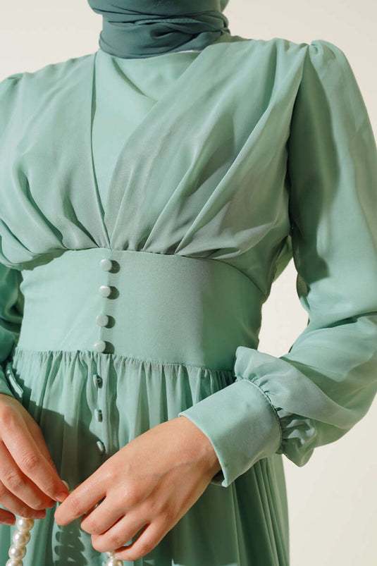 Chiffonkleid mit Knopfverzierung Mintgrün
