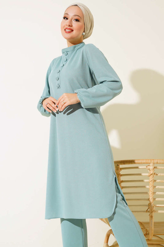 Düğme Süslemeli Tunik İkili Takım Mint