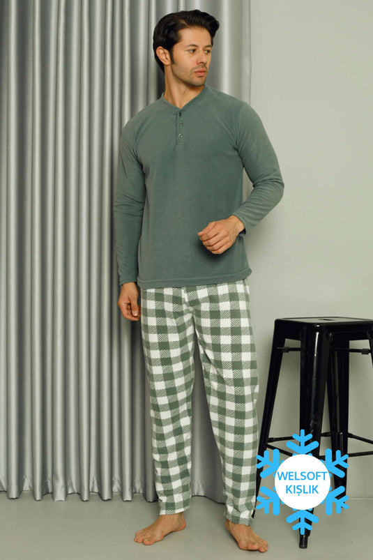 Ensemble pyjama pour hommes à col boutonné pour réduire les factures de gaz naturel Kaki