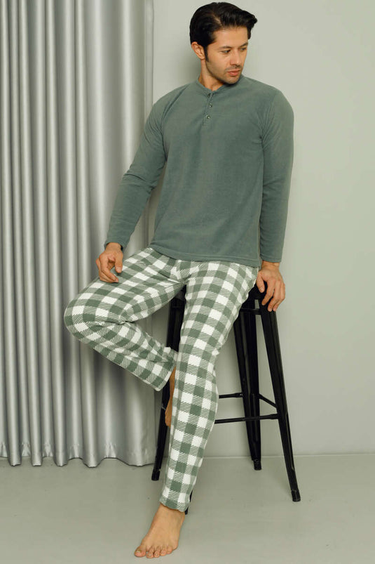 Ensemble pyjama pour hommes à col boutonné pour réduire les factures de gaz naturel Kaki