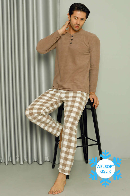 Buttoned Collar Natural Gas Bill Reducing Men's Pajama Set Mink