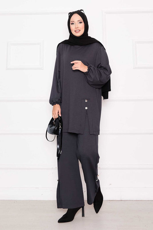 Button & Slit Detailed Oyso Suit Anthracite
