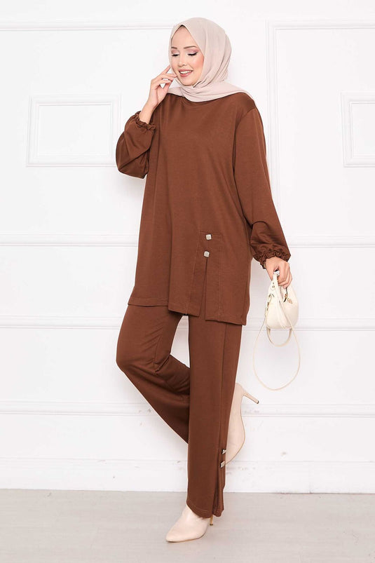 Button & Slit Detailed Oyso Set Tan