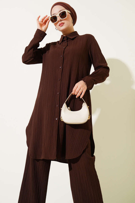 Ensemble 2 pièces en écorce d'arbre boutonnée marron