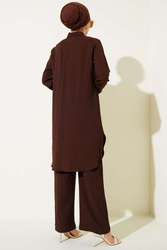 Ensemble 2 pièces en écorce d'arbre boutonnée marron