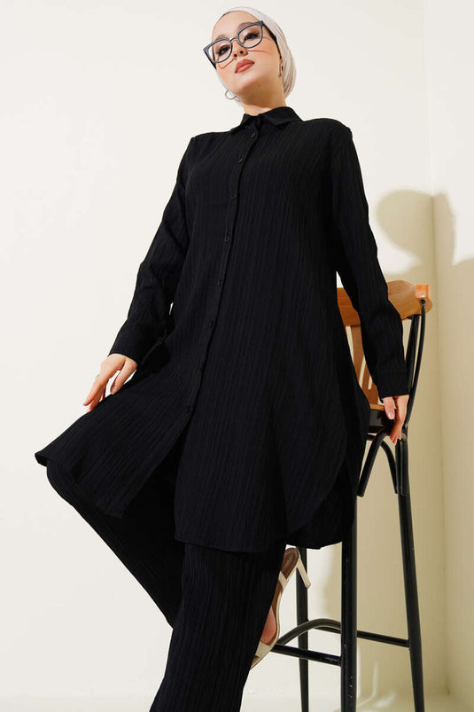 Ensemble deux pièces en écorce d'arbre boutonnée noir