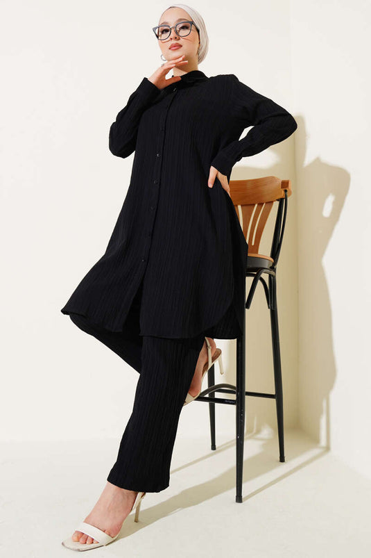 Ensemble deux pièces en écorce d'arbre boutonnée noir