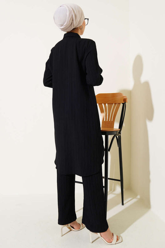 Ensemble deux pièces en écorce d'arbre boutonnée noir