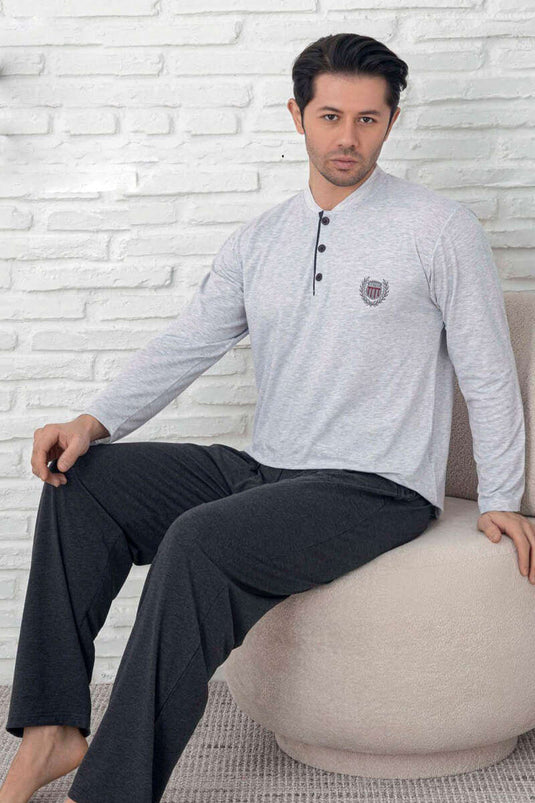 Ensemble pyjama homme à emblème boutonné gris
