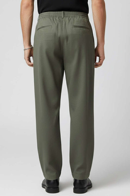 بنطال رجالي فضفاض بأزرار وخصر مطاطي، لون كاكي