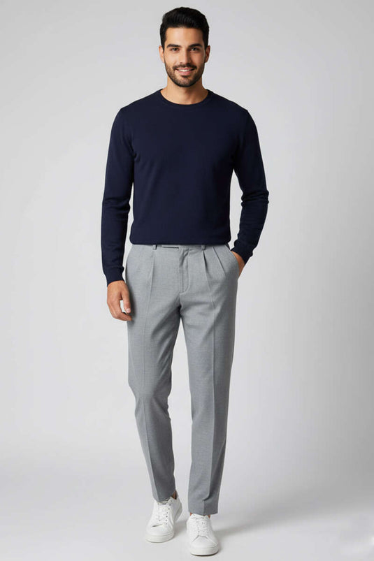 بنطلون رجالي رمادي فضفاض بأزرار