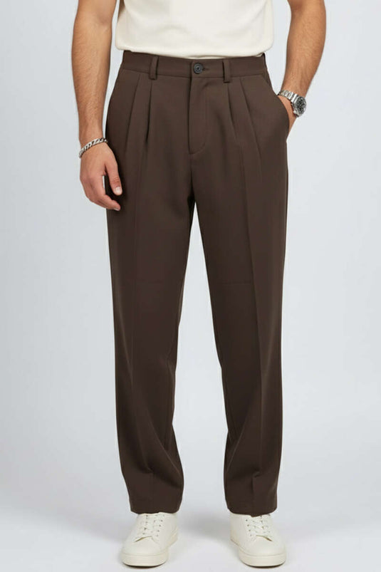 Pantalon ample à boutons pour homme, marron