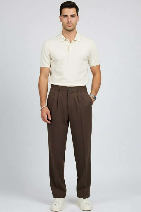 Pantalon ample à boutons pour homme, marron