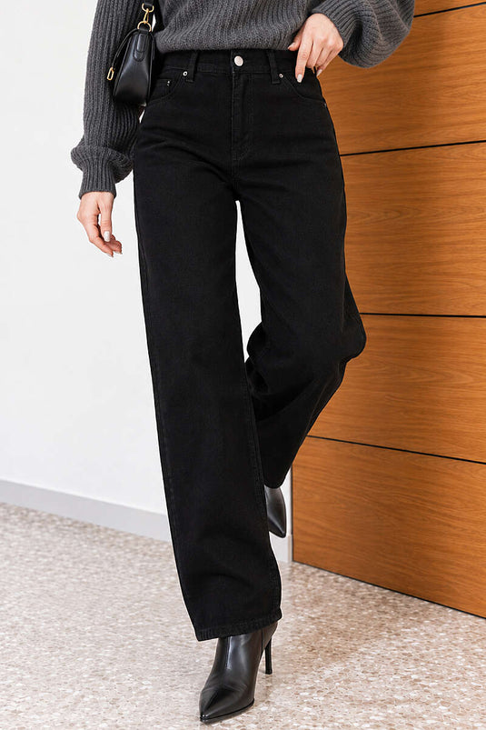 Zwarte Button-Fly Baggy Broek