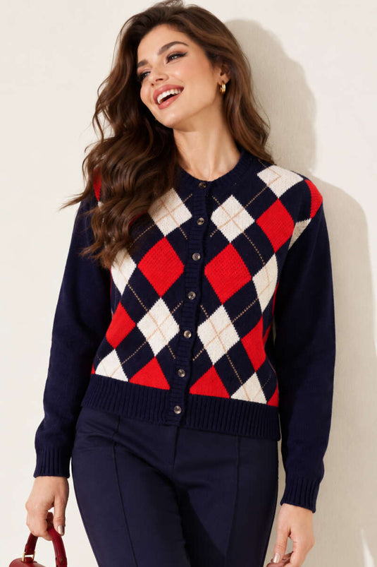 Chaqueta De Punto Con Botones Y Diseño En Azul Marino