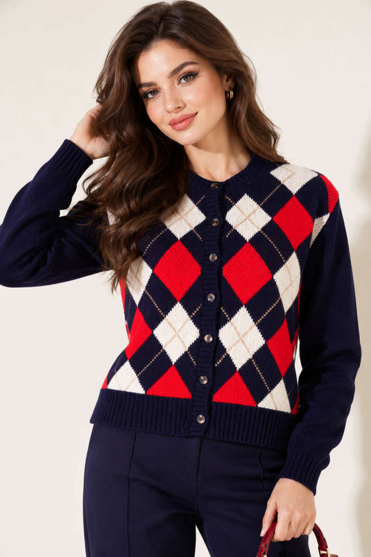 Chaqueta De Punto Con Botones Y Diseño En Azul Marino