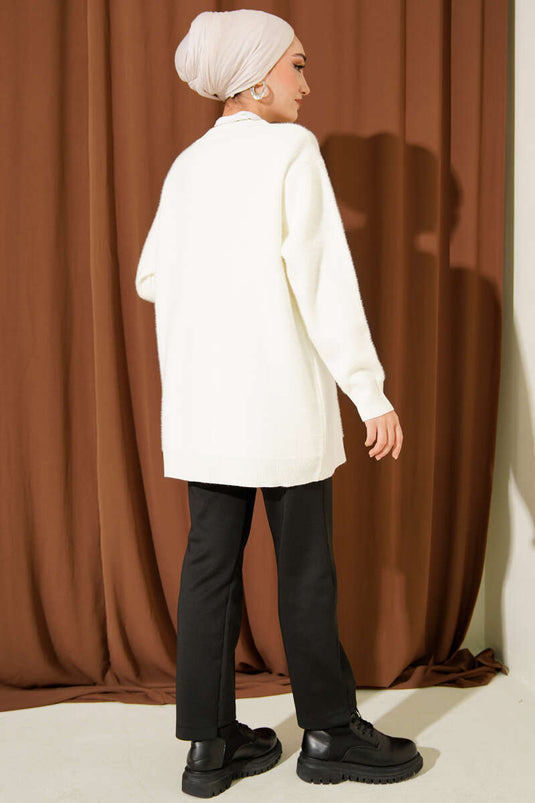 Gilet Basic En Maille Douce Écru À Boutons