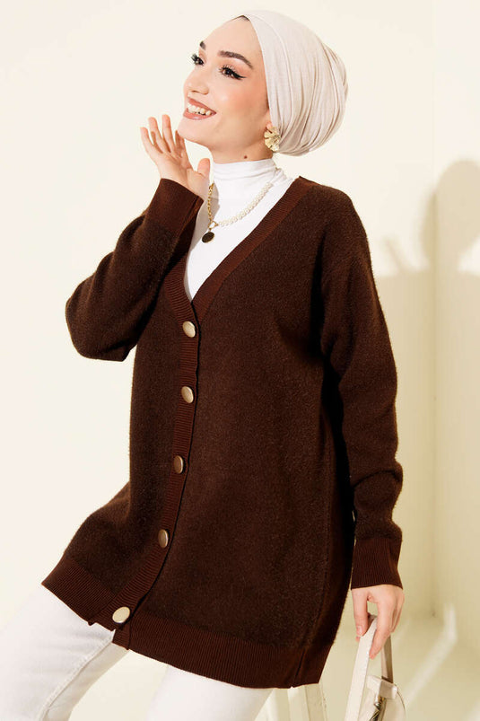 Gilet En Maille Basique À Boutons Couleur Marron