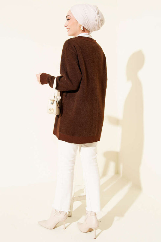 Gilet En Maille Basique À Boutons Couleur Marron