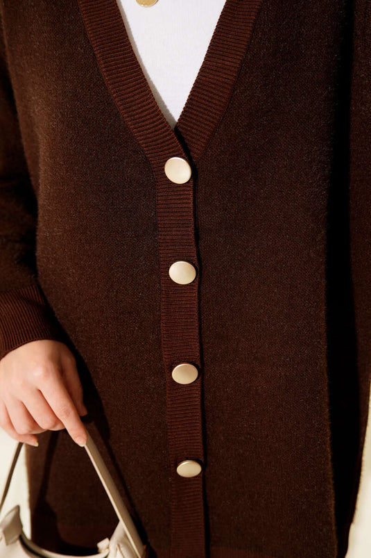 Gilet En Maille Basique À Boutons Couleur Marron