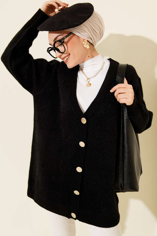 Gilet En Maille Basique À Boutons Noir