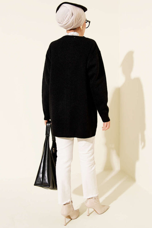 Gilet En Maille Basique À Boutons Noir