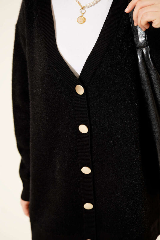 Gilet En Maille Basique À Boutons Noir