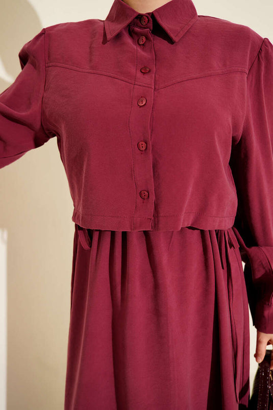 Buttoned Waist Tunnel Tencel Vest Set Dusty Rose