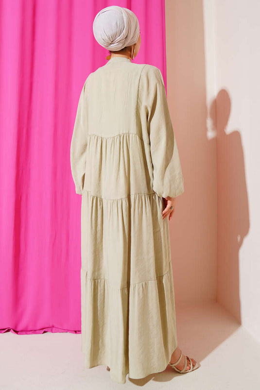 فستان بأزرار وأساور مطاطية عند الكاحلين، أخضر فاتح