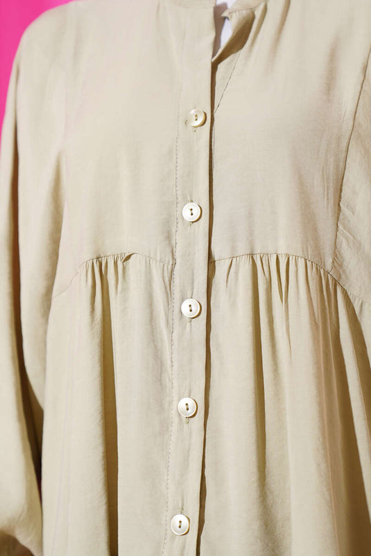 فستان بأزرار وأساور مطاطية عند الكاحلين، أخضر فاتح