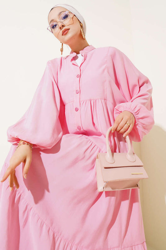 Pink Buttoned Dress with Elasticated Ankles