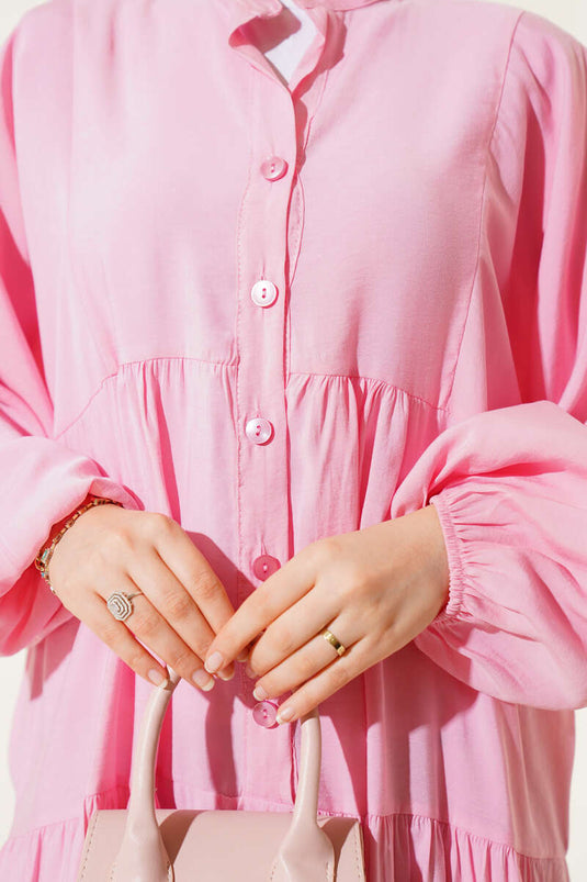 Pink Buttoned Dress with Elasticated Ankles
