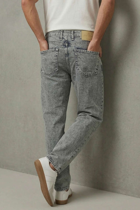 Buttoned Wide-Leg Men's Denim Pants Gray