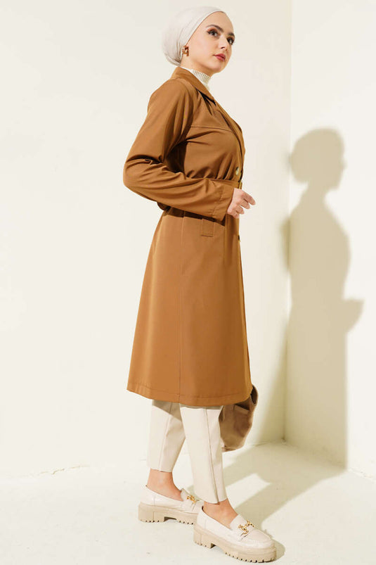 Buttoned Pocket Trench Coat Tan