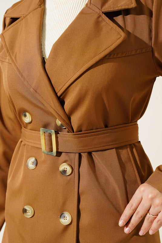 Buttoned Pocket Trench Coat Tan