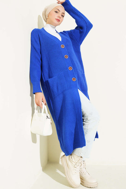 Düğmeli Cepli Uzun Triko Hırka Parlement