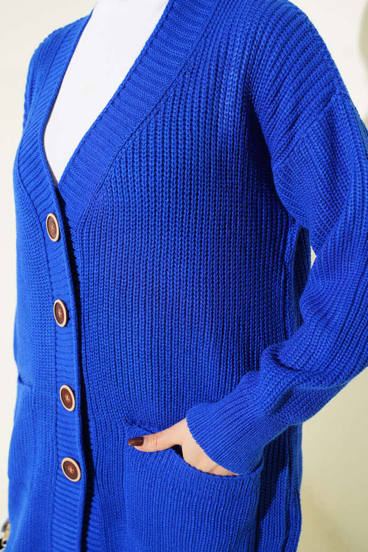 Düğmeli Cepli Uzun Triko Hırka Parlement