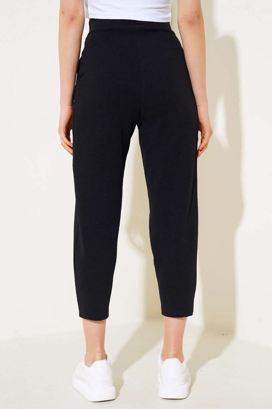 Buttoned Skinny Leg Trousers Black
