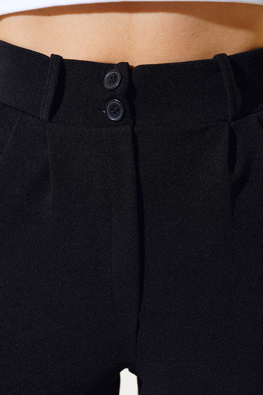 Buttoned Skinny Leg Trousers Black