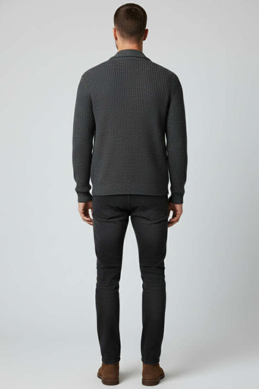 Buttoned Narrow-Leg Stretch Men's Denim Trousers Smoke Gray