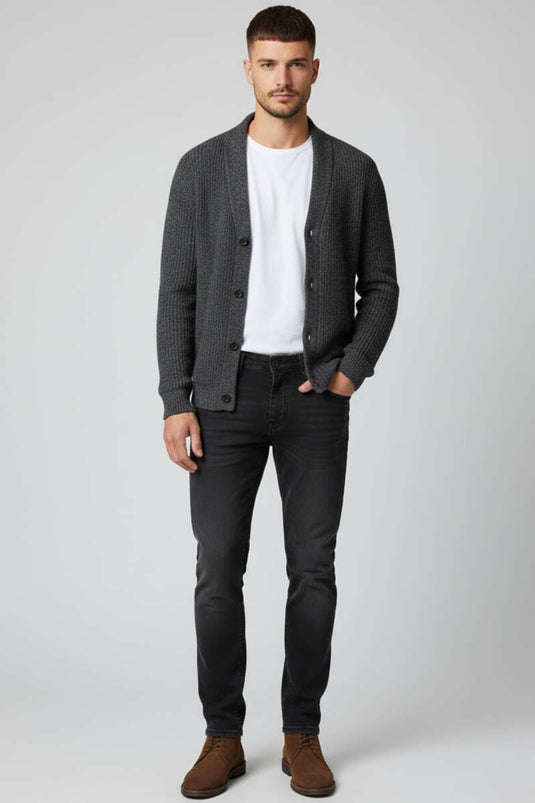 Buttoned Narrow-Leg Stretch Men's Denim Trousers Smoke Gray