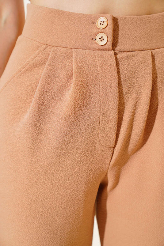 Buttoned Slim Fit Trousers Camel