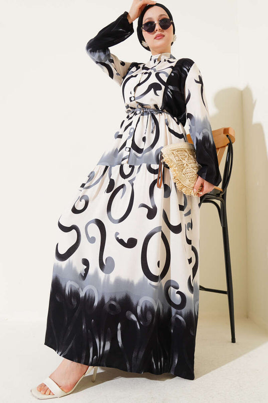 Robe boutonnée à motifs et ceinture en corde noire