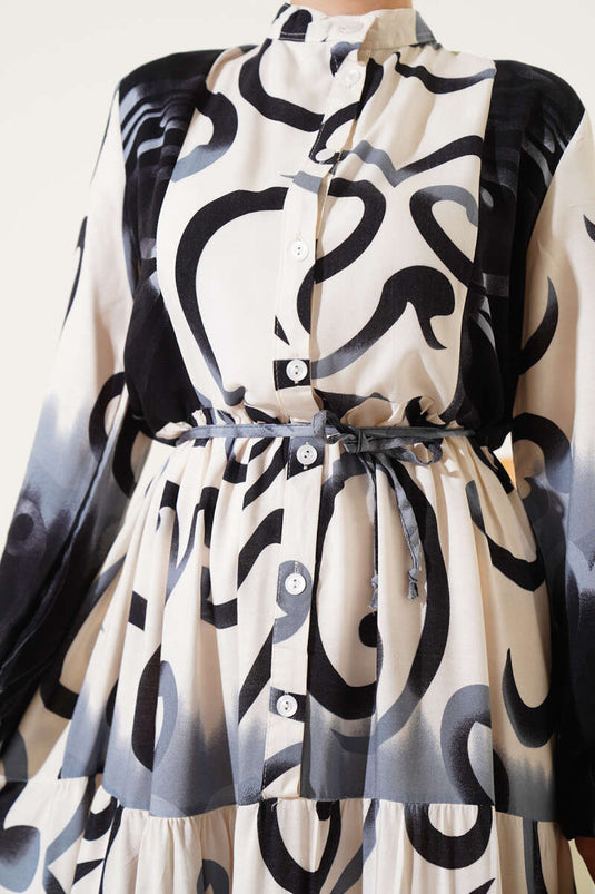 Robe boutonnée à motifs et ceinture en corde noire