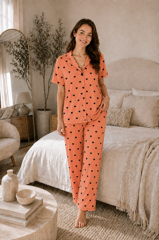 Pyjama À Motifs Boutonné Orange