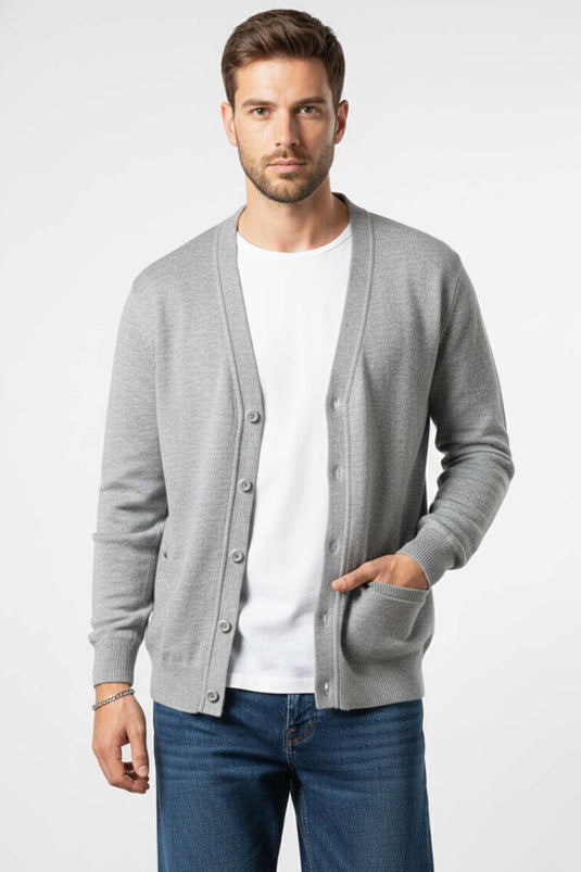 Düğmeli Erkek Triko Hırka Gri