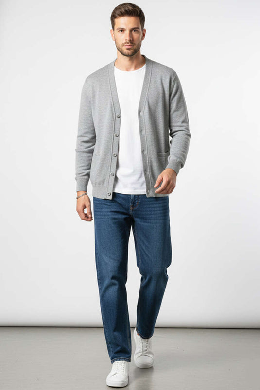 Düğmeli Erkek Triko Hırka Gri