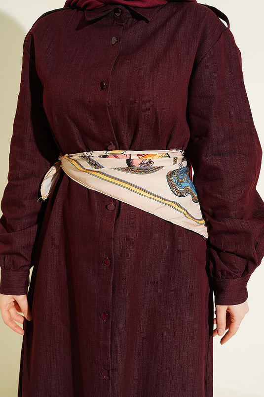 Tunica lunga bordeaux con foulard e bottoni